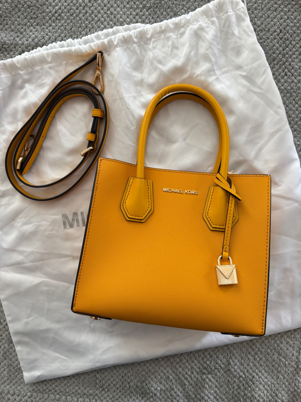 Michael Kors Mustard Yellow Saffiano Leather Satchel with Strap